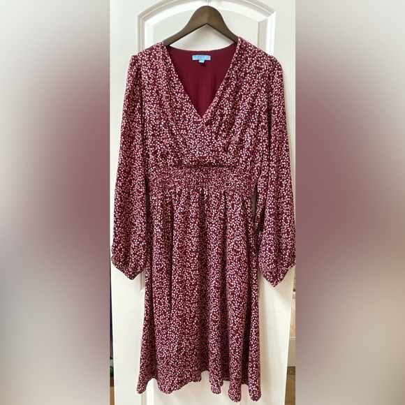 Draper James Burgundy Leaf Print Dress - Picture 1 of 4
